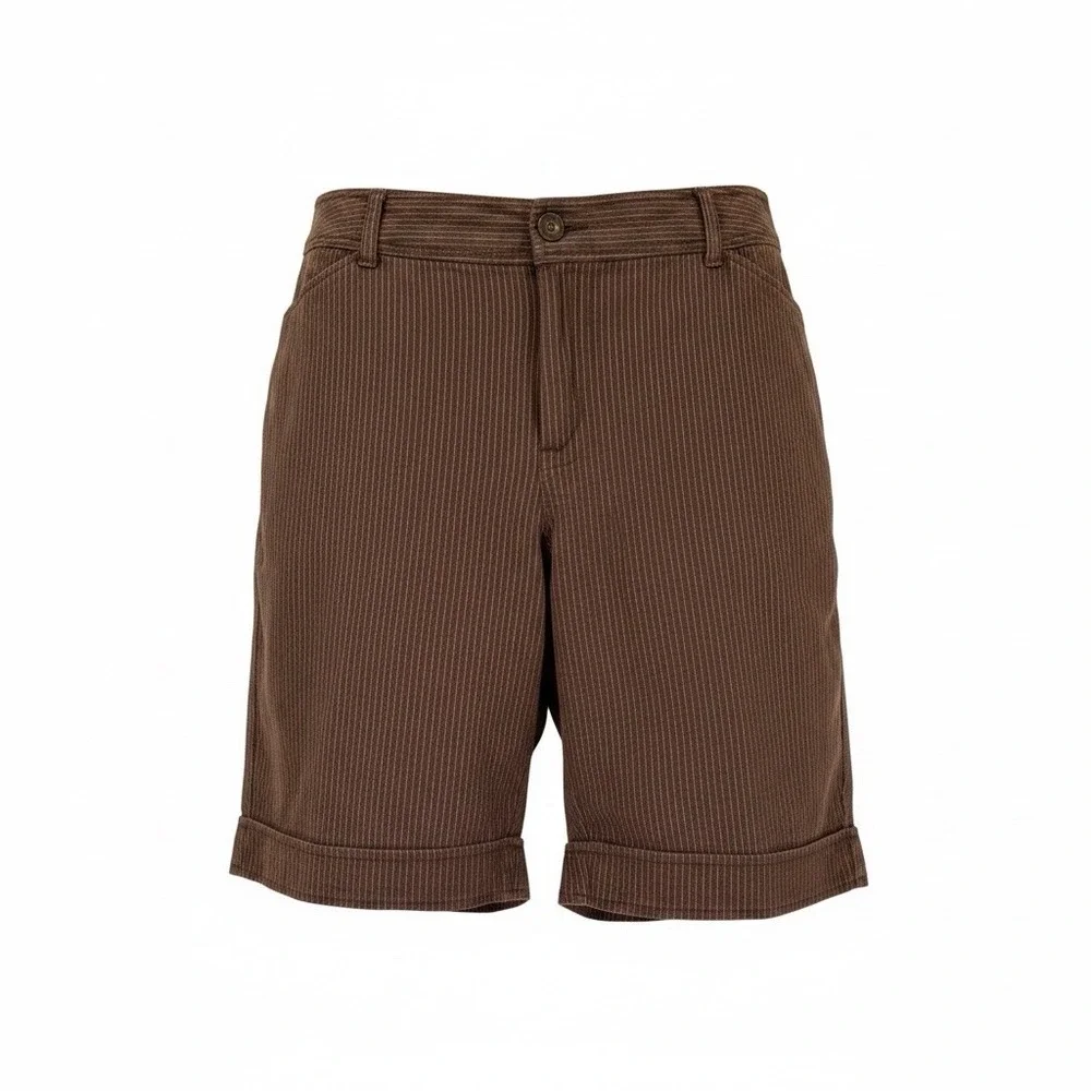 St John's Bay Bermuda Shorts Women SZ 16W Brown W/White Pinstripes Stretch Style